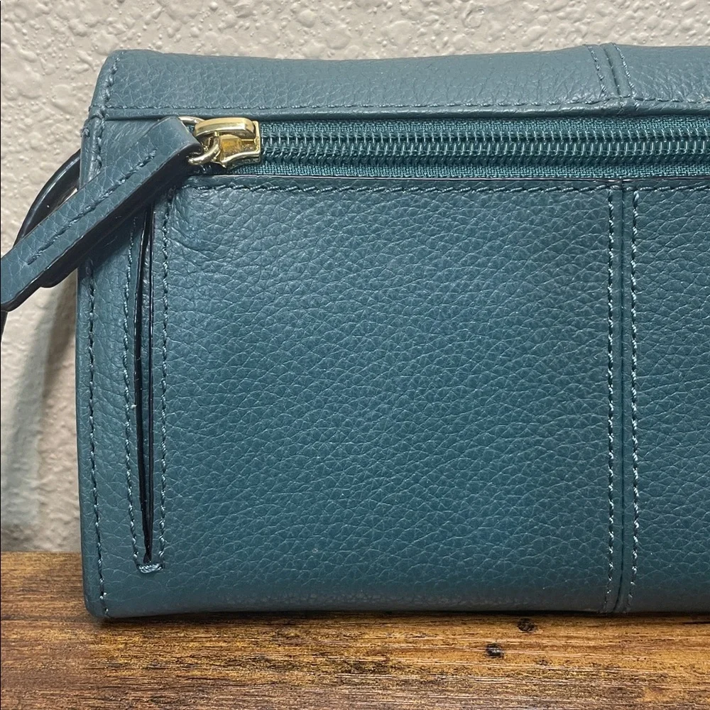 Tignanello Deep Teal Green Pebbled Leather Small Wallet Bag